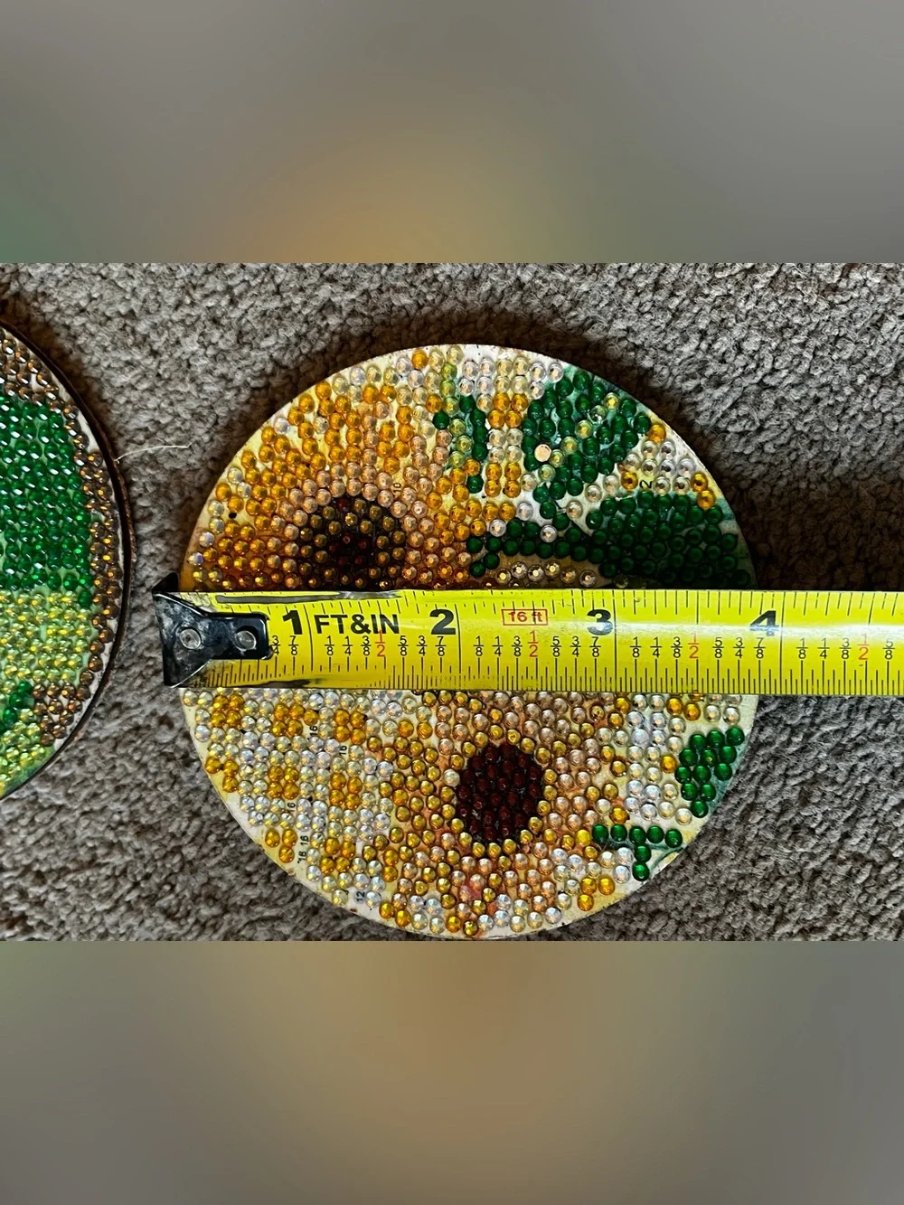 Lot of 8 Diamond Painting Sunflower Coasters w/ Rack